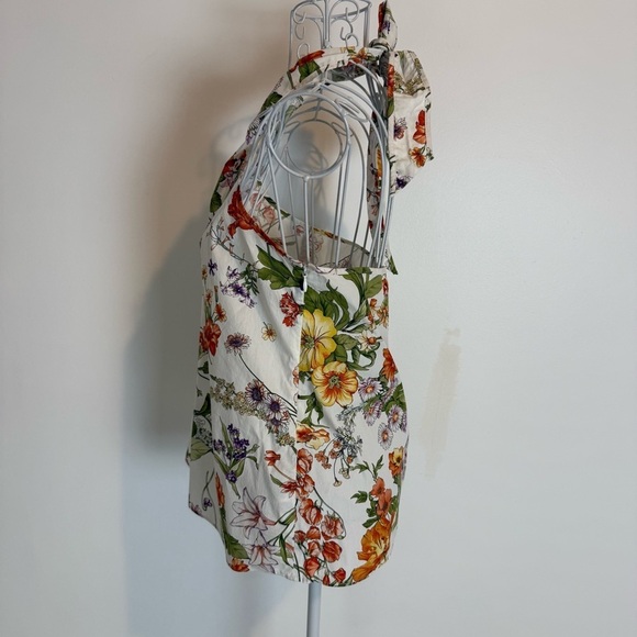 J. Crew Collection Ratti Tropical Floral Print Halter Top SZ S white side zip - Picture 3 of 11